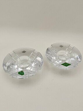Vintage MCM Irish Shannon Crystal Clear Round Votive Candle Holder Pair, MINT